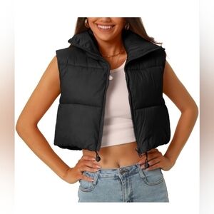 seta t Women's Padded High Stand Collar Lightweight Zip Crop Jacket Puffer Vest